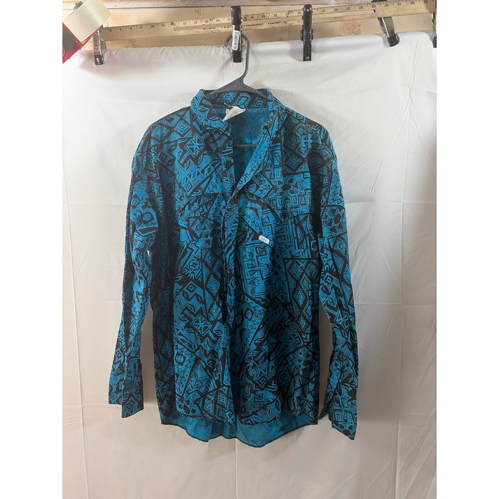 KMA by D&M Mens XL Western Shirt Teal Black Aztec Geometric Cotton Made in‎ USA